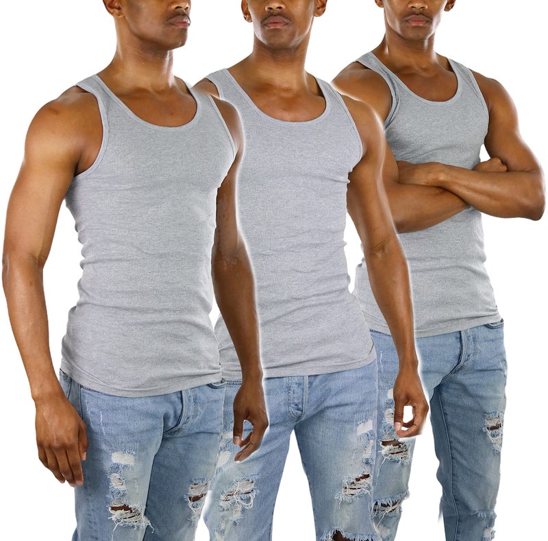 ToBeInStyle Men's 3-Pack A-Shirt Tank Top Muscle Shirt - Gray - L - Image 5